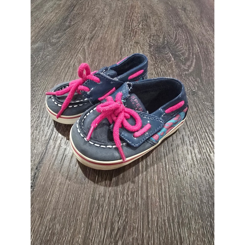 Sperry Top-Sider Infant Navy Pink Boat Shoes Moccasins Geometric Pattern Size 3